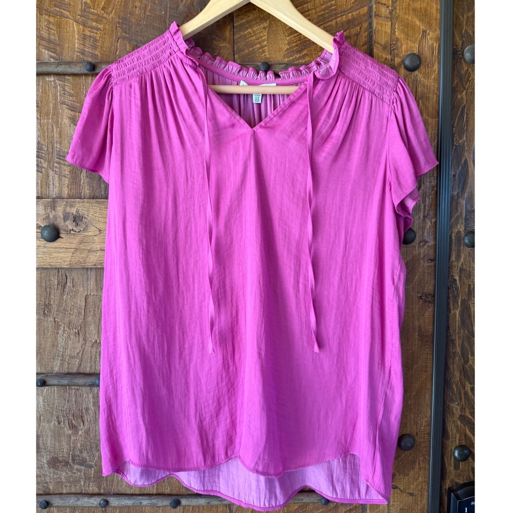 Maison d'Amelie Paris Pink Ruffle V-Neck Smocked Flutter Sleeve Blouse Womens M